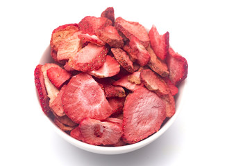 Freeze Dried Strawberries on a White Background