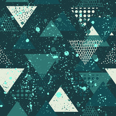 Abstract seamless vector pattern for girls, boys, clothes. Creative background with dots, geometric figures triangle Funny wallpaper for textile and fabric. Fashion style. Colorful bright