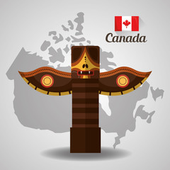 traditional totem canadian on map vector illustration