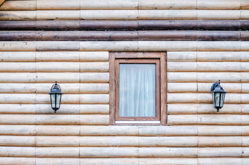 Wooden small window in the shack 