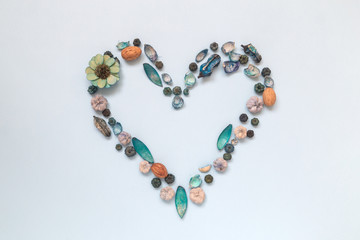 Heart symbol made of various natural things. Love concept. Flat lay.