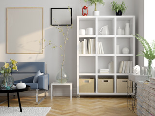 Scandinavian style interior design 3D rendering