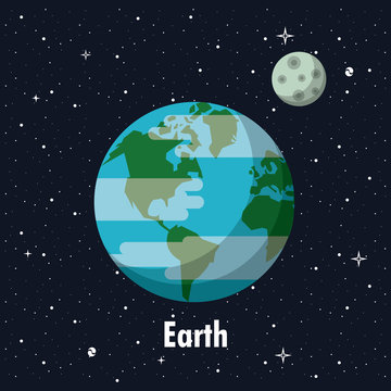 Earth in the space with moon vector illustration graphic design