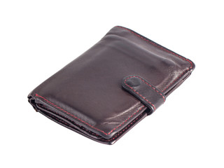 Old brown leather wallet isolated on white background