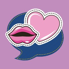 female lips sexy heart love denim bubble vector illustration