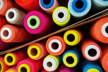 multi-colored coil threads, sewing threads