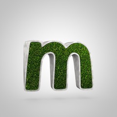 Letter M lowercase. Flowerbed with grass isolated on white background.