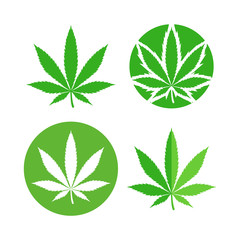 Green marijuana leaf symbol set. Cannabis icon, Weed icon set