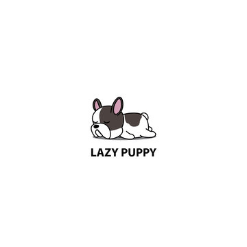 Lazy dog, cute french bulldog puppy sleeping icon, logo design, vector illustration