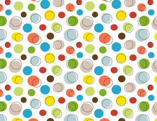 Polka dot seamless pattern for digital paper, backgrounds, borders, gift wrap, wrapping paper, scrapbooking, fabric and more. Blue, green orange and yellow circles.
