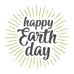Happy Earth Day calligraphic handwriting lettering with ray. Vector illustration