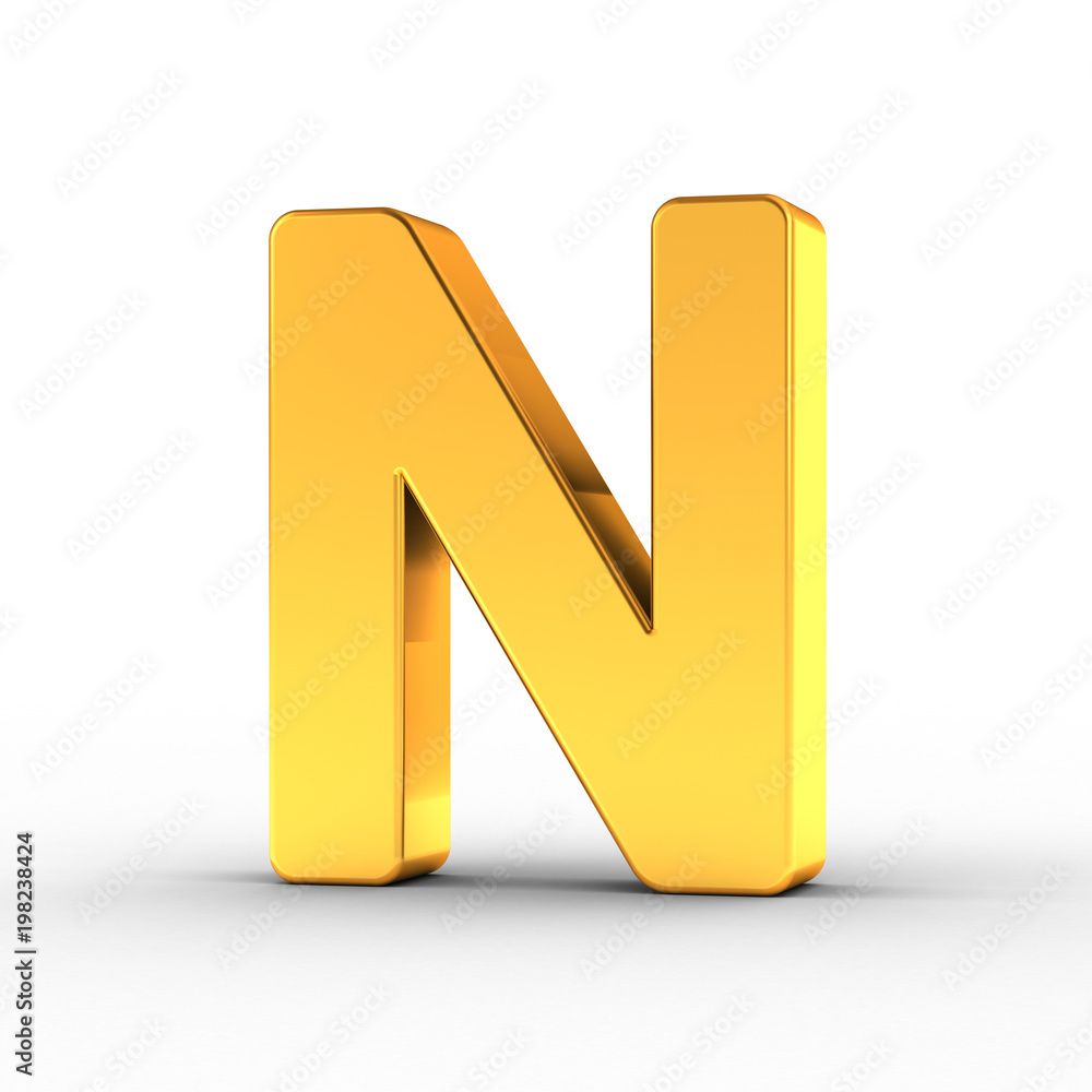 Poster the letter n as a polished golden object with clipping path
