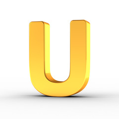 The letter U as a polished golden object with clipping path