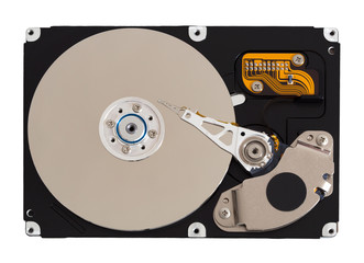 Computer hard disk - interior with visible plate and laser