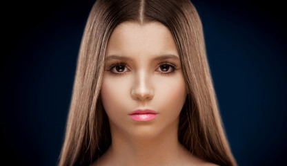 Fototapeta premium Studio, face, brown eyes, close up, sad