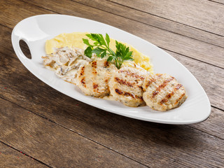 Restaurant dish. Cutlets and mashed potatoes.