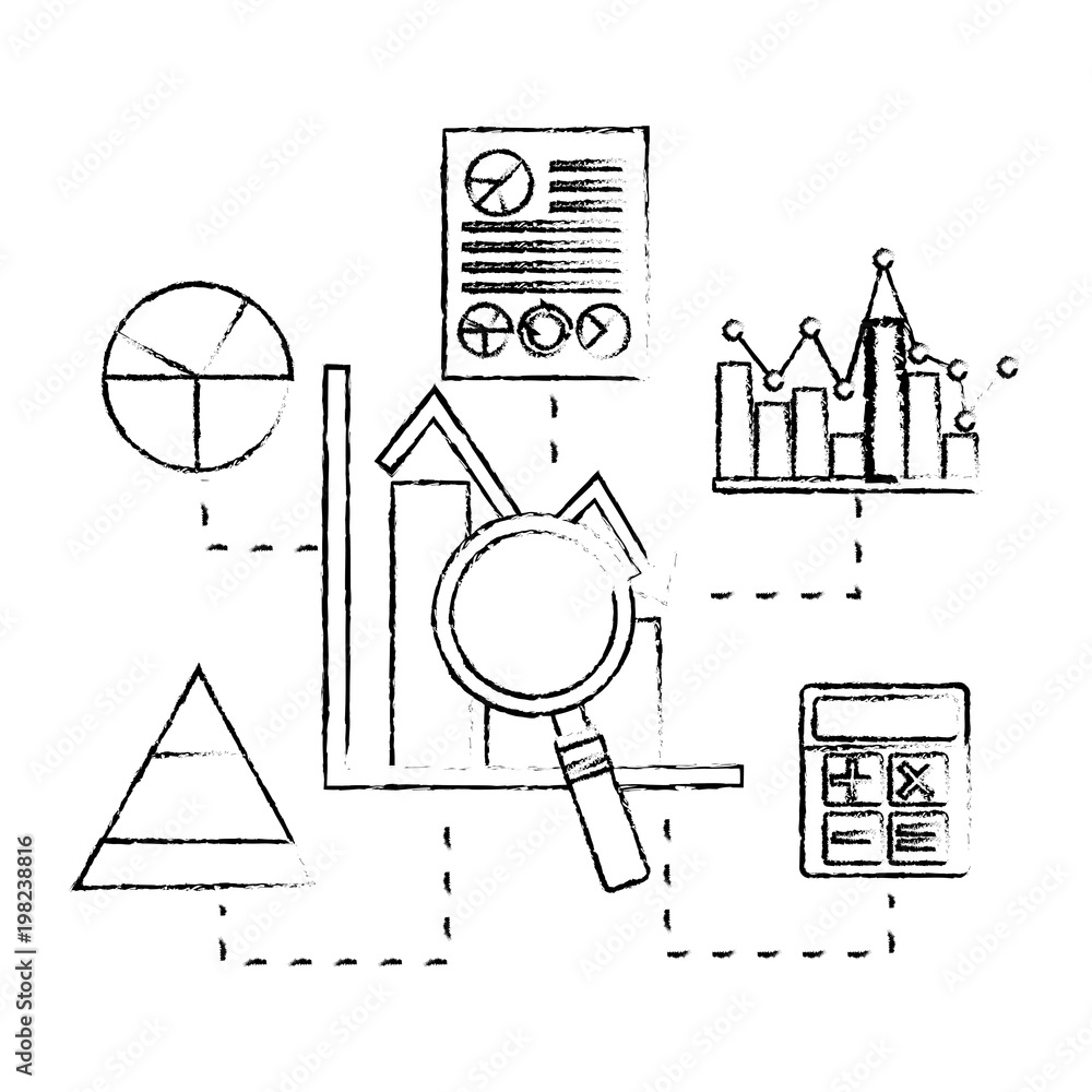 Poster bar graph statistics analysis calculator business vector illustration sketch design