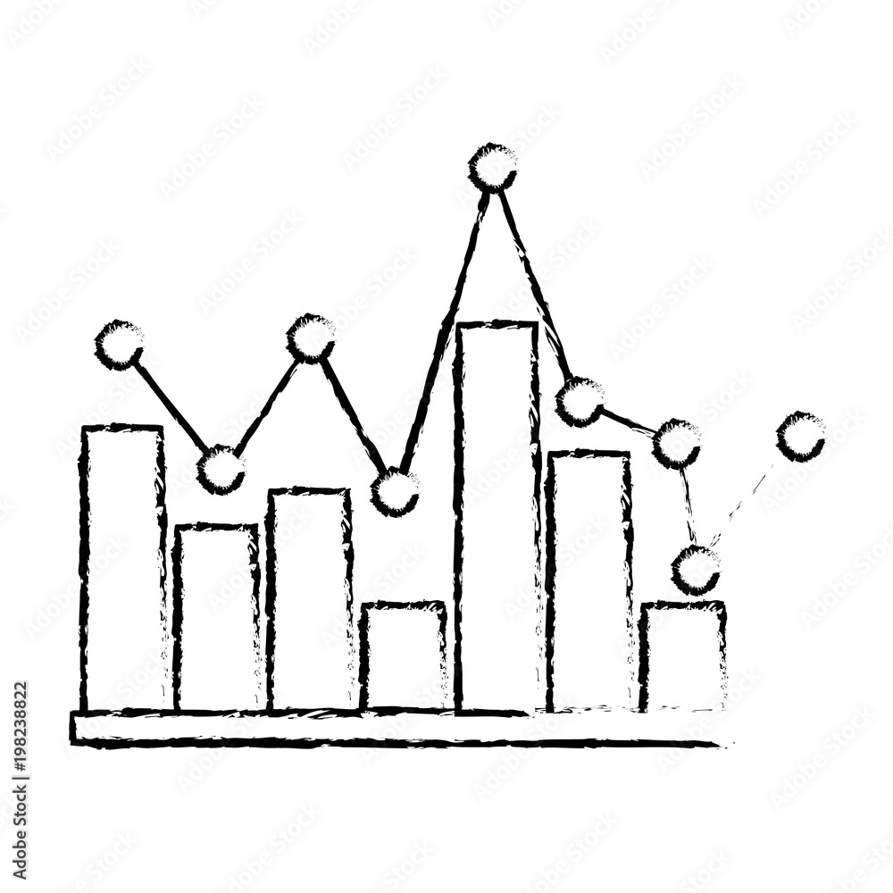 Poster statistics bar graph pointed line design vector illustration sketch design