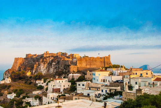 Panoramic view of the castle and city of Kithera island in Greece