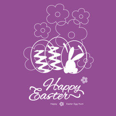 Happy Easter line art abstract purple background