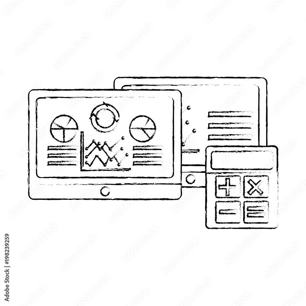 Poster tablet computer statistics analysis data financial vector illustration sketch design