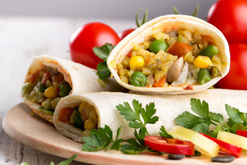 Delicious burrito with vegetables