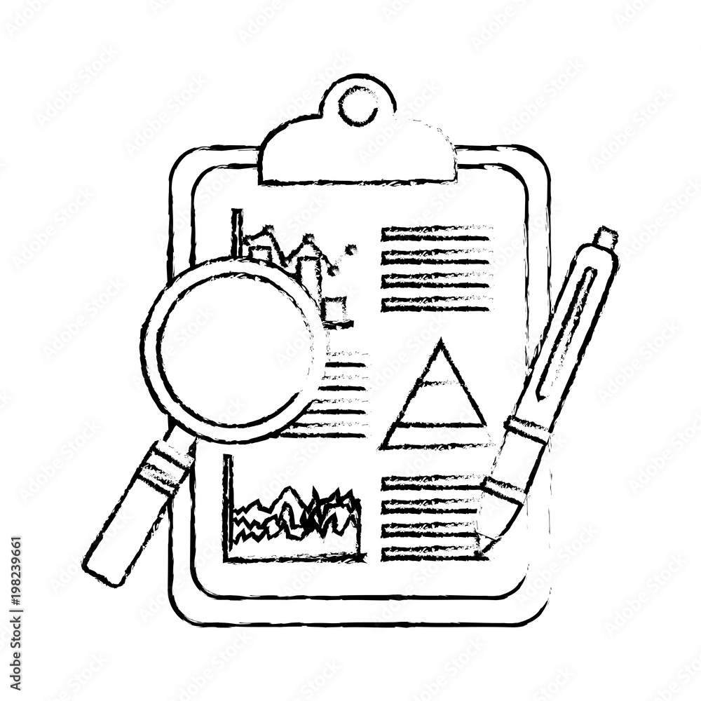 Poster clipboard pen analysis graph statistic business report vector illustration sketch design