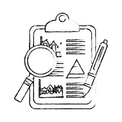 clipboard pen analysis graph statistic business report vector illustration sketch design