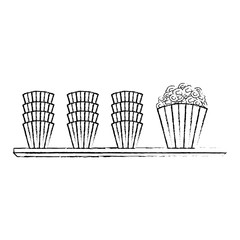 cinema shelf buckets pop corn vector illustration vector illustration sketch design