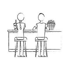 people sitting on stools cinema counter pop corn and soda vector illustration vector illustration sketch design