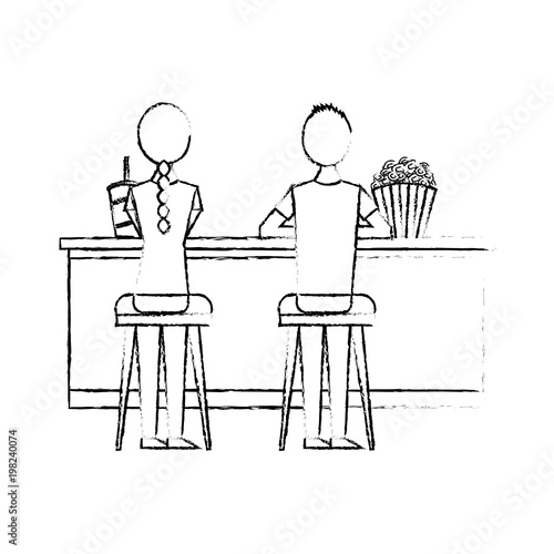 People Sitting On Stools Cinema Counter Pop Corn And Soda Vector