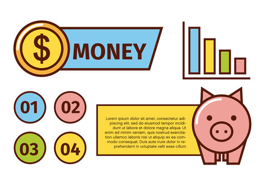 Colorful Money Finance Piggy Coin Icons Set