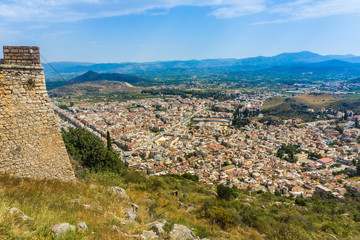 Fototapeta na wymiar Panoramic view of the Nafplio city from Palamidi castle in Greece