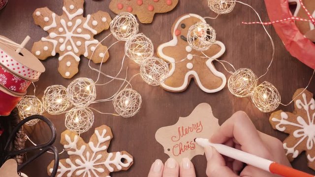 Time lapse. Packaging traditional home made gingerbread cookies as food gifts