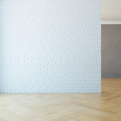 empty room with brick wall, 3d rendering