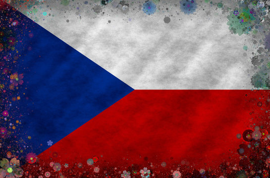 Illustration of a Czech flag with a blossom pattern