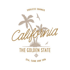 California golden state t-shirt design. Vector vintage illustration.