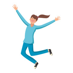 Happy woman jumping cartoon vector illustration graphic design