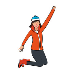 Happy woman on winter vector illustration graphic design