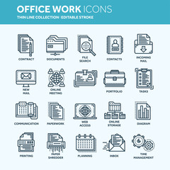 Business and office work. Documents, paperwork. Businessman. Thin line web icon set. Outline icons collection. Vector illustration.