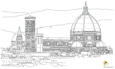 Fototapeta premium Sketch of Florence's Duomo & Neighborhood