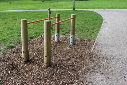 Parallel bars fitness equipment in a park
