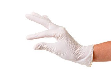 Woman's hand gesturing a small amount isolated on white