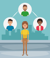 Young woman with contacts at city vector illustration graphic design