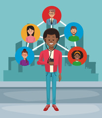 Young man with network contacts vector illustration graphic design