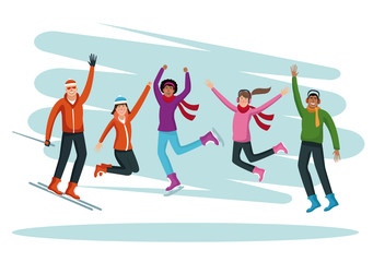People happy on winter cartoons vector illustration graphic design
