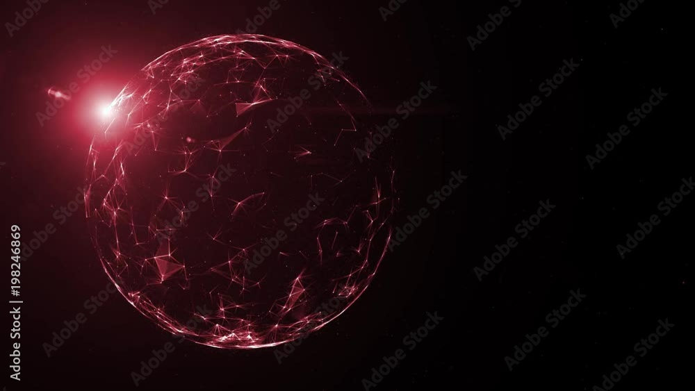 Aufkleber red colored abstract cyberspace network globe rotation with sunny light motion.
