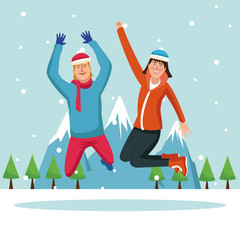 People happy on winter cartoons vector illustration graphic design