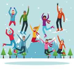 People happy on winter cartoons vector illustration graphic design