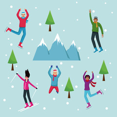 People happy on winter cartoons vector illustration graphic design